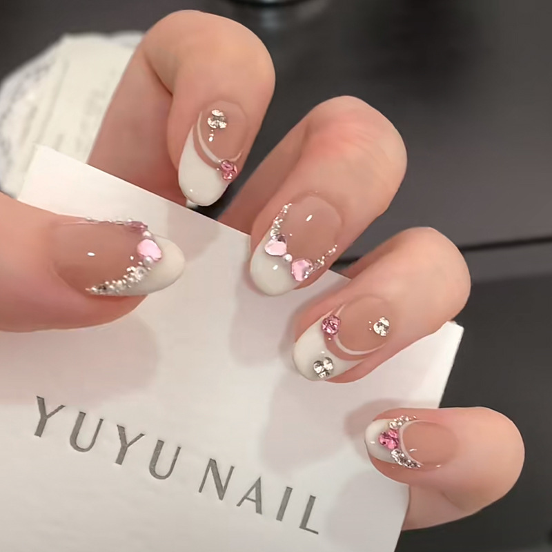 Nail Art French Nails - 10 stuks wit Frans roze hart