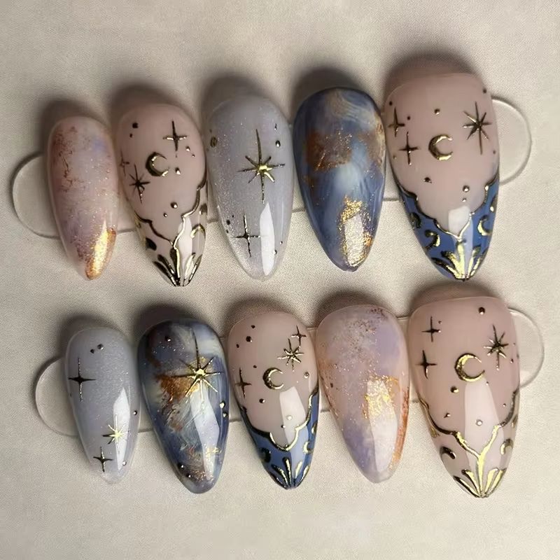Nail Art French Nails - 24 Stuks Korte Amandel Nagels Set