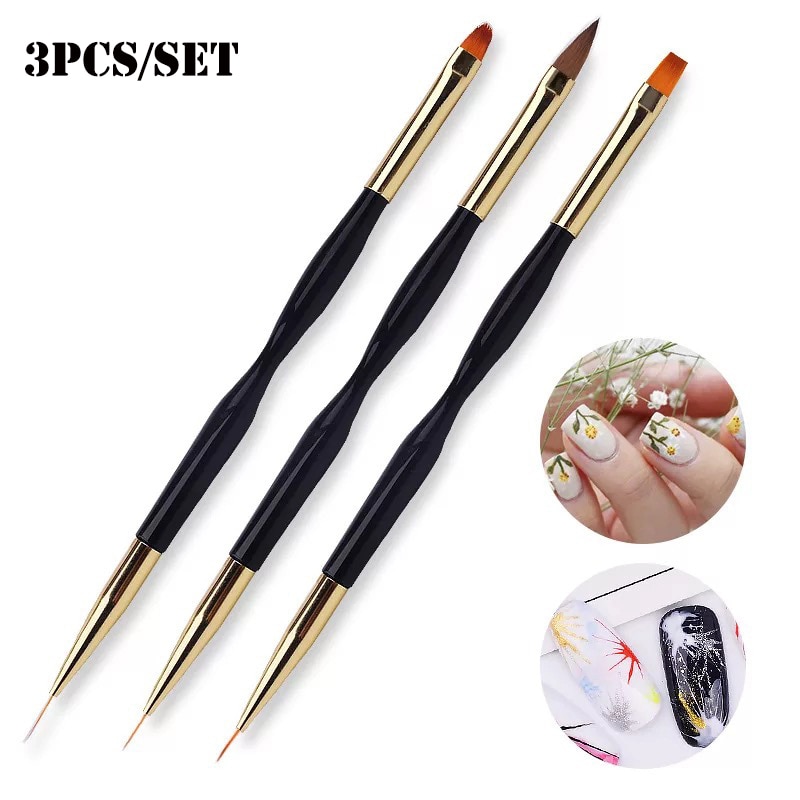 Nail Art Painting - 3 Stuks Manicure Borstels Dual Use
