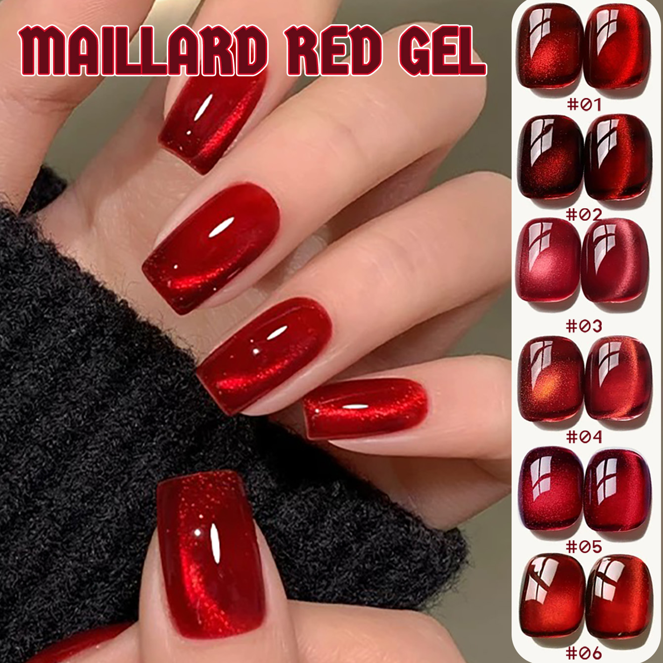 Nail Art Red Wine Cat Eye - 1 stuks TC Whitening Rode Transparante