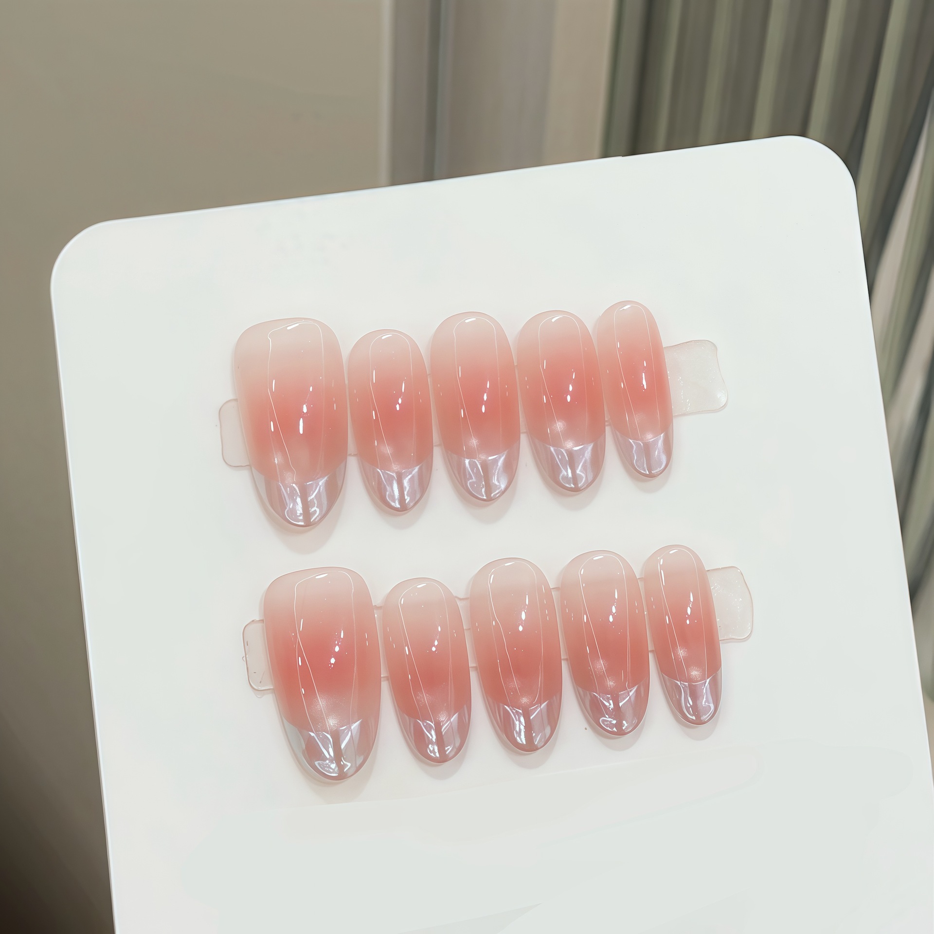 Nail Art French Nails - 10 stuks pure handgeperste ovale nagels,