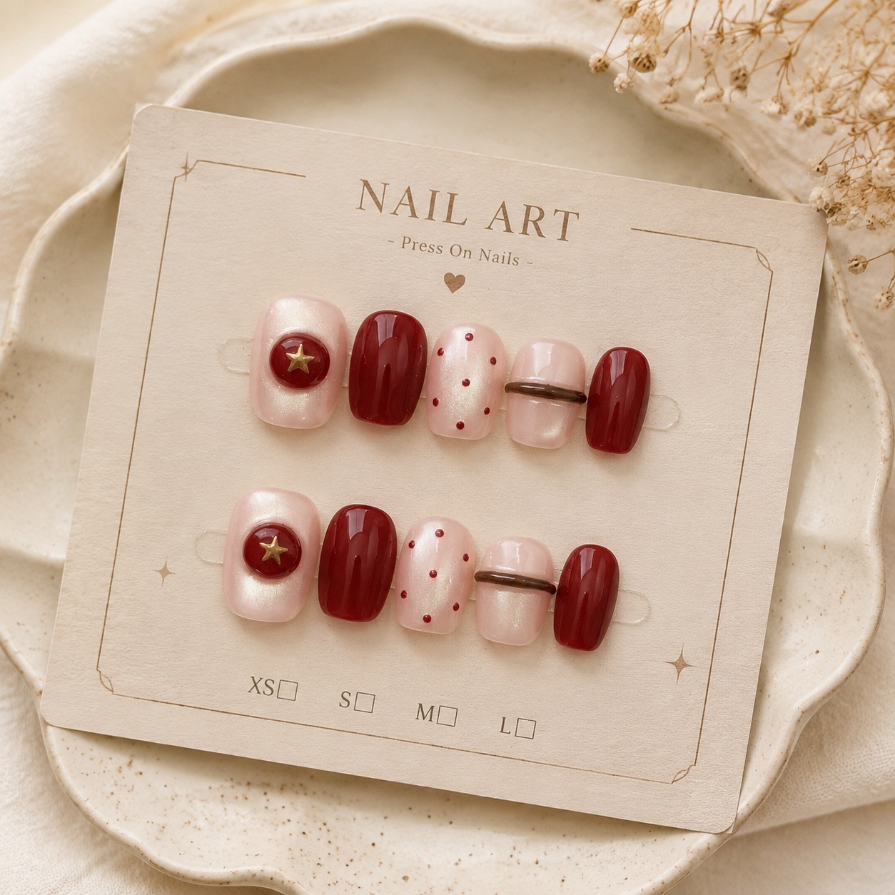 Nail Art Red Wine Cat Eye - 10 stuks Nude Parel Cat Eye