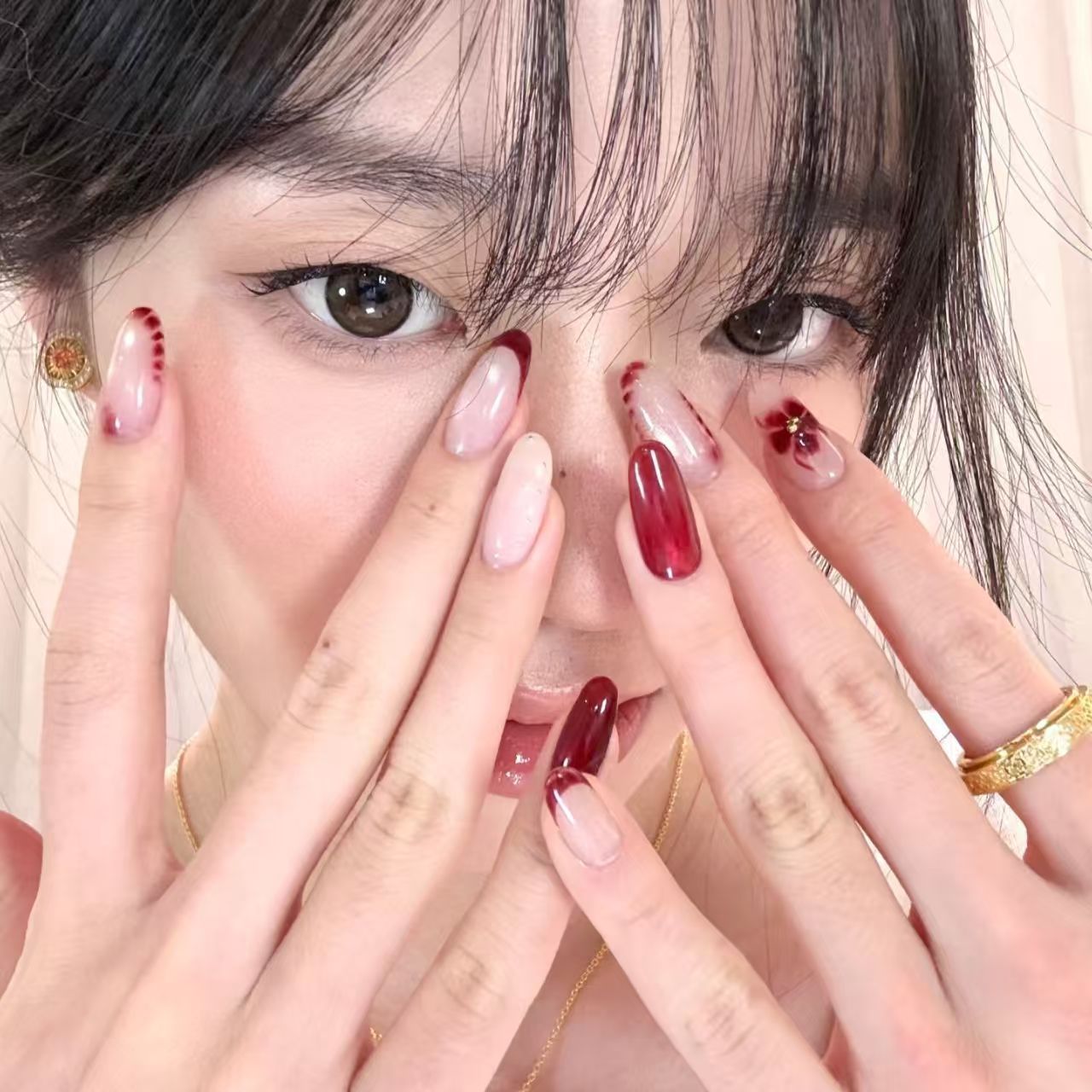 10 stuks handgemaakte ovale pe - Nail Art Red Wine Cat Eye recensie en prijs