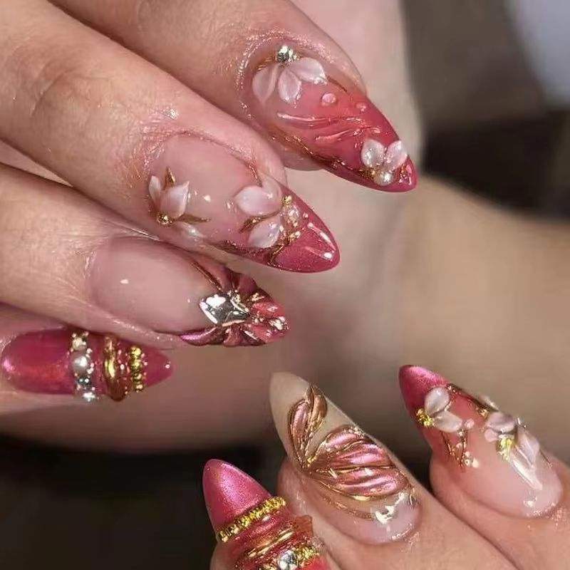 24 stuks amandelvormige opzetn - Nail Art Red Wine Cat Eye recensie en prijs